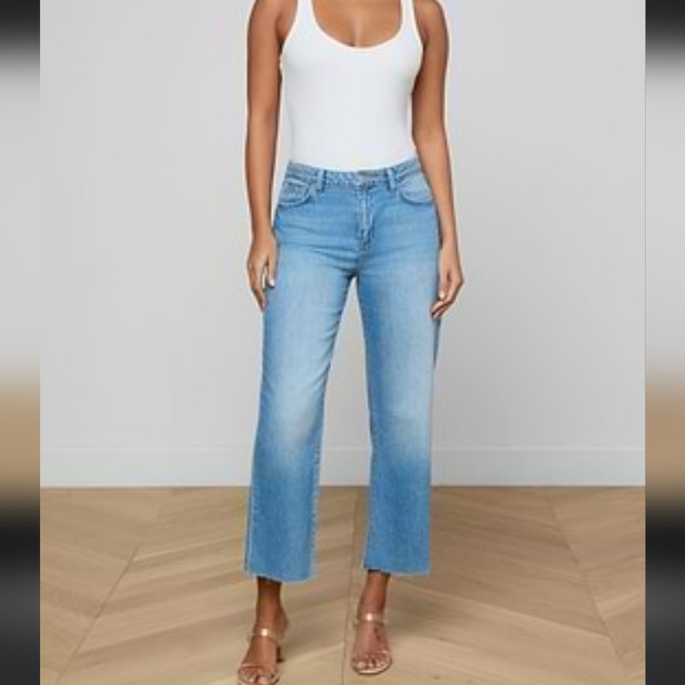 L'Agence Wanda High Rise Crop Wide Leg Jean Highland Stretch Raw Hem